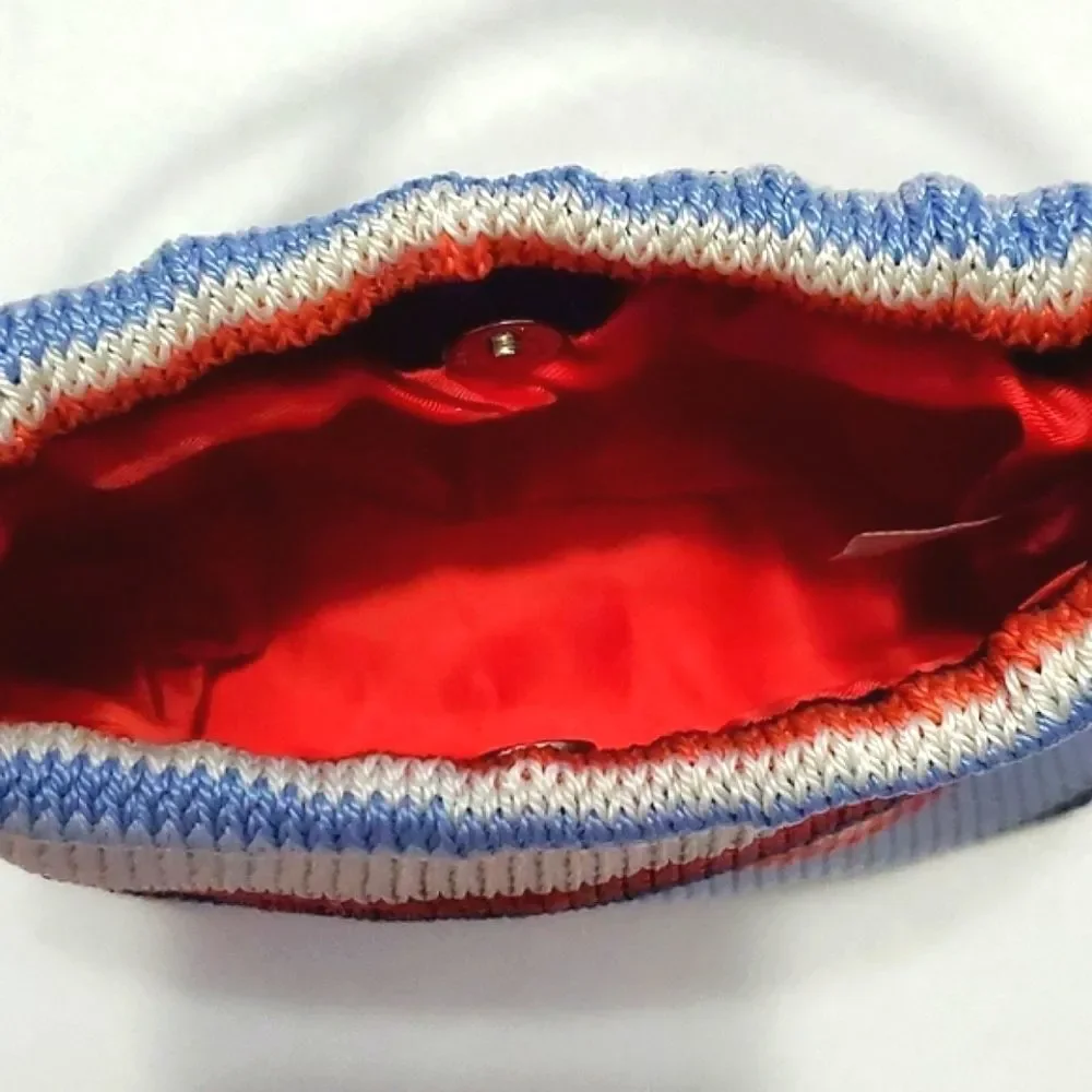 Worthington Retro Y2K Blue Striped Top Handle Knitted Mini Hobo Bag